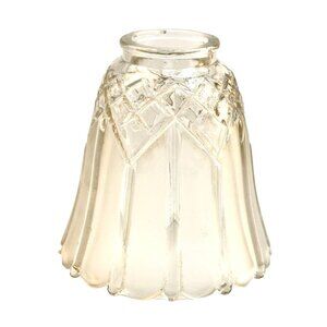 Vintage Clear Glass Lamp Shade With Diamond Cut Design & Fluted Edges